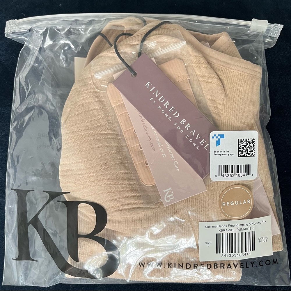Kindred Bravely Sublime Hands-Free Pumping & Nursing Bra. Size S. Beige color.